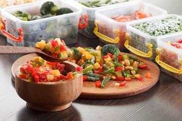 Green food healthy vegetable in plastic box, storage packed.