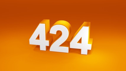 Number 424 in white on orange gradient background, isolated number 3d render