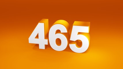 Number 465 in white on orange gradient background, isolated number 3d render