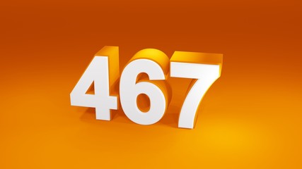 Number 467 in white on orange gradient background, isolated number 3d render