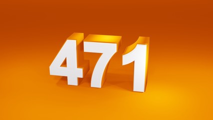 Number 471 in white on orange gradient background, isolated number 3d render