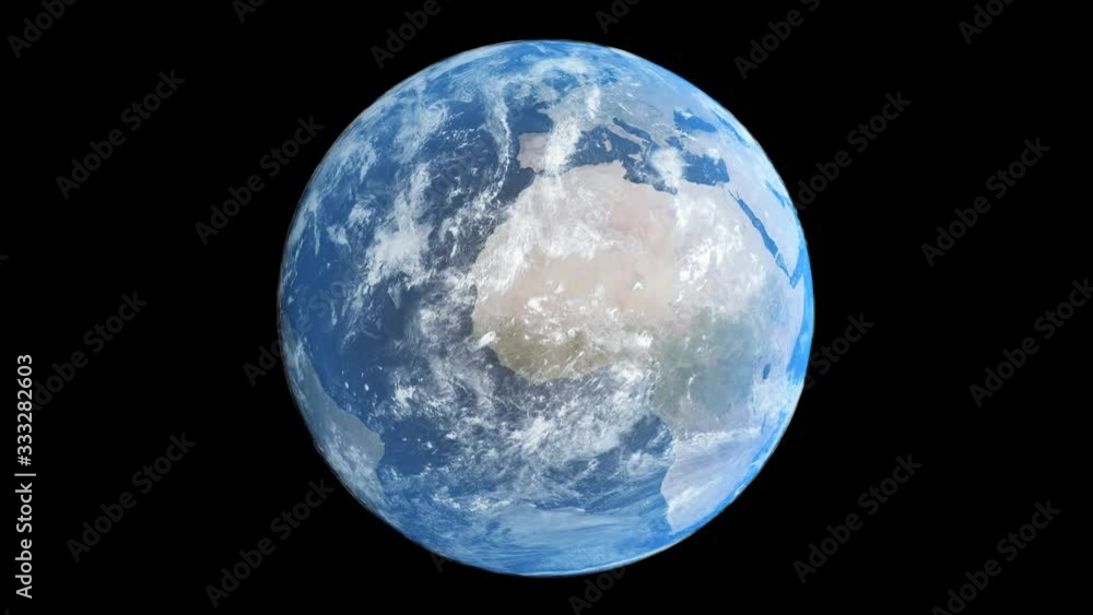 Wall mural loopable spinning planet earth with cloud. outer space view isolated on black background with alpha 