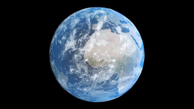 Loopable spinning planet earth with cloud. Outer space view isolated on black background with alpha channel. 