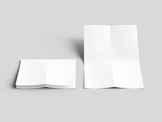 Sheet of paper folded to four. Letter or poster mockup. 3d illustration