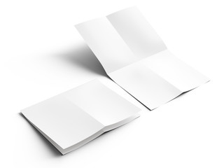 Sheet of paper folded to four. Letter or poster mockup. 3d illustration