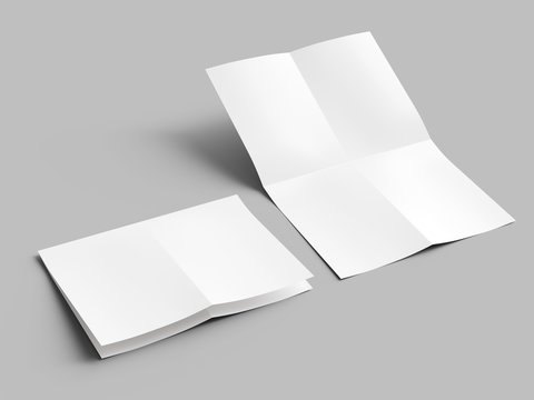 Sheet of paper folded to four. Letter or poster mockup. 3d illustration