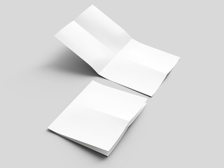 Sheet of paper folded to four. Letter or poster mockup. 3d illustration