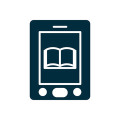 Fototapeta premium online education concept, smartphone device with academic book icon on screen, silhouette style