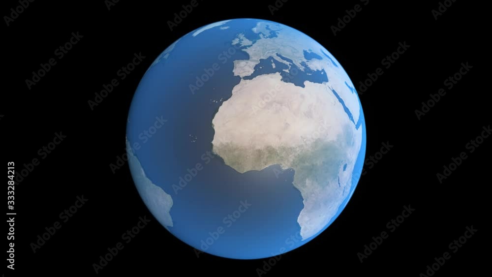 Wall mural loopable spinning planet earth. outer space view isolated on black background with alpha channel.
