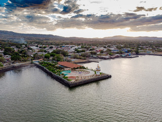 Aerial view of the family park in La Union, El Salvador, where you can see its green areas and much...