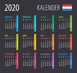 2020 Calendar - vector illustration. Template. Mock up. Dutch version