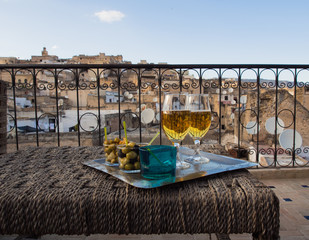 cocktail at a rooftop in Fez medina