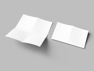 Sheet of paper folded to four. Letter or poster mockup. 3d illustration