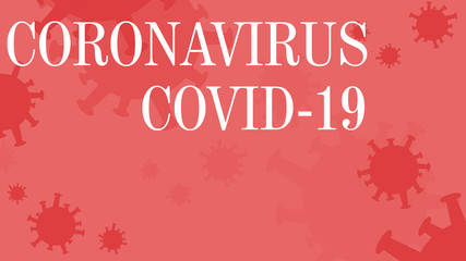 Minimalistic red cartoon coronavirus banner with white text