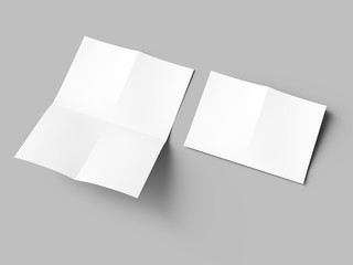 Sheet of paper folded to four. Letter or poster mockup. 3d illustration