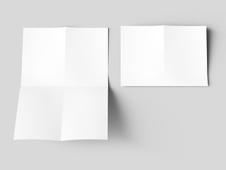 Sheet of paper folded to four. Letter or poster mockup. 3d illustration