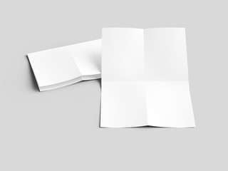 Sheet of paper folded to four. Letter or poster mockup. 3d illustration