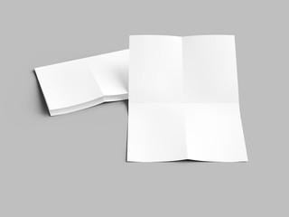 Sheet of paper folded to four. Letter or poster mockup. 3d illustration