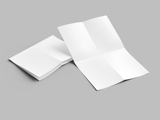 Sheet of paper folded to four. Letter or poster mockup. 3d illustration