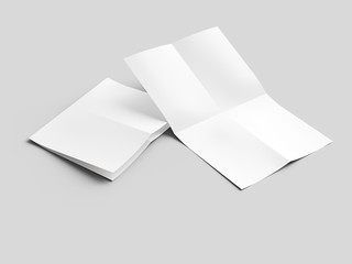 Sheet of paper folded to four. Letter or poster mockup. 3d illustration