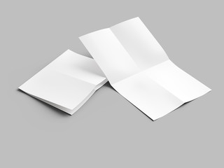 Sheet of paper folded to four. Letter or poster mockup. 3d illustration
