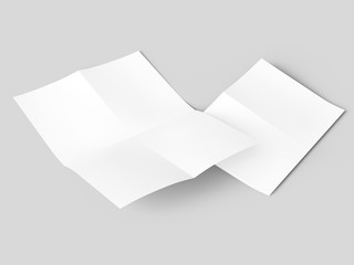 Sheet of paper folded to four. Letter or poster mockup. 3d illustration