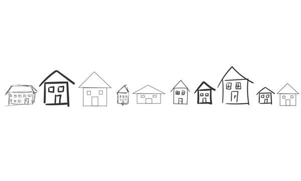 Haus Häuser Reihe Skizze Sketch Band Banner Hintergrund Reihe Zeichnung
