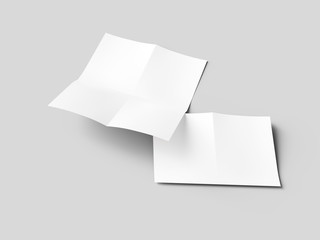 Sheet of paper folded to four. Letter or poster mockup. 3d illustration