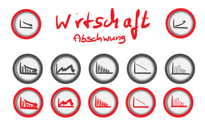 Wirtschaft Abschwung Diagramme Button Icon Zeichen Set Abbildungen 