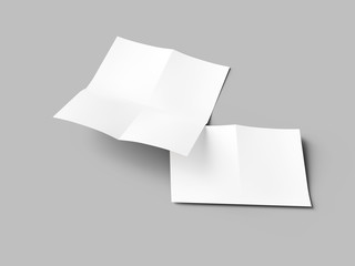 Sheet of paper folded to four. Letter or poster mockup. 3d illustration