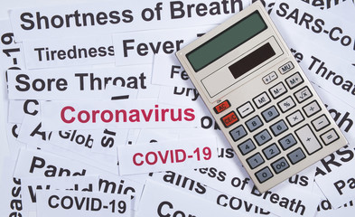 Concept work of coronavirus or Covid-19 symptoms and finance, economy, business. There is a...