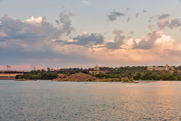 Zaporizhia cityscape with dramatic sky, Ukraine.