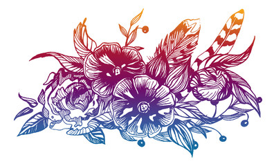 Bouquet of flowers. Bridal floral composition. Wedding invitation template.