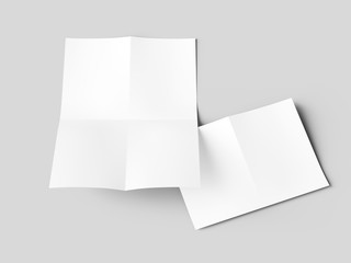 Sheet of paper folded to four. Letter or poster mockup. 3d illustration