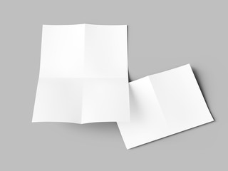 Sheet of paper folded to four. Letter or poster mockup. 3d illustration