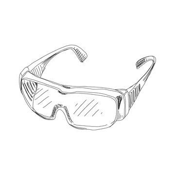 Safety Glasses, Hand Drawn Retro Vector Illustration.