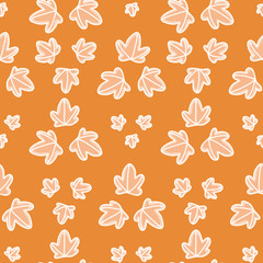 Palmate foliage pattern illustration. Orange leaves seamless vector background.