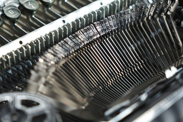Mechanism and keyboard of an old typewriter with film coil.