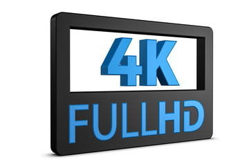 Standing 4K FullHD Symbol - Black And Blue 3D Illustration - Isolated On White Background