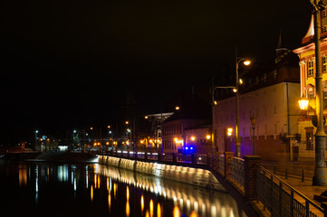 night view in wrocław lights reflection