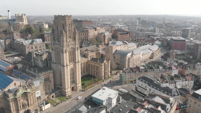 Drone footage of Will's Memorial building at Bristol University
