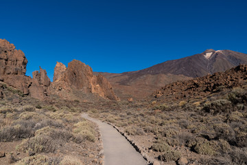 Fototapeta na wymiar View of Roques de García unique rock formatio, Teide National Park, Tenerife, Canary Islands, Spain