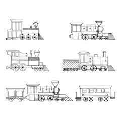 Vector Set of vintage locomotives on a white background.