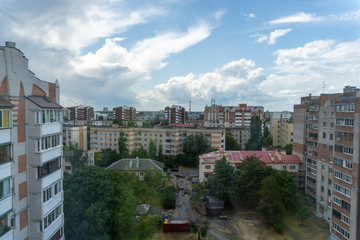 A yard of one multi-story residential building in Brest