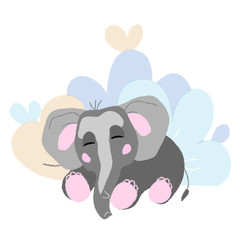 vector elephant sleeping cute baby wild animal card  illustration for textile childish posters
