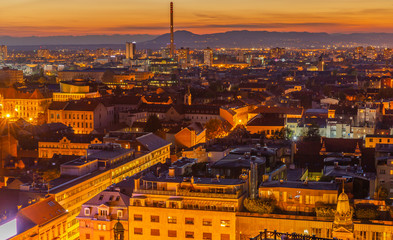 Zagreb city in Croatia at Sunset. 