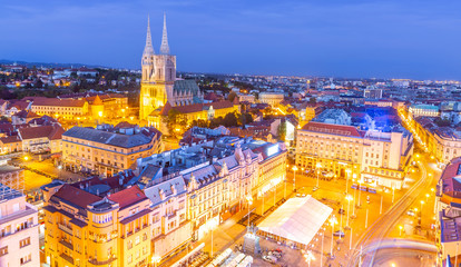 Aerial  Zagreb city at Sunset. 