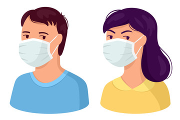 Vector illustration in flat style people in medical masks-a man and a woman