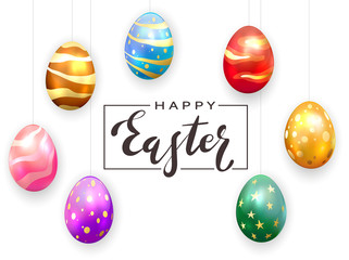 Colored Easter Eggs on White Background