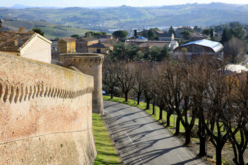 Corinaldo (AN), Italy - January 1, 2019: View from outside wall in Corinaldo village , Corinaldo,...